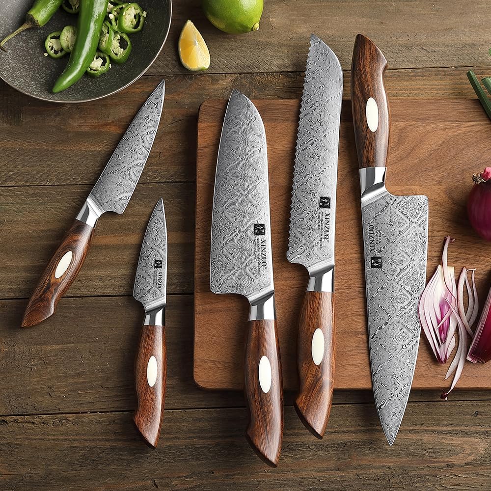 XINZUO 8.3 Inch,110 Layers Damascus Steel Chef Knife Cleaver, Professional Hand Forged Kitchen Cooking Knife,Full Tang,Sharp Slicing Knife Gyuto Knife-North America Desert lron Wood Handle