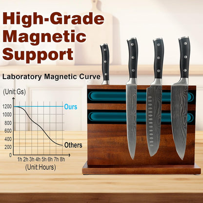 Magnetic Knife Block Double Sided Magnetic Knife Holder Rack with Strong Enhanced Magnets Acacia Wood Magnetic Knife Storage Stand