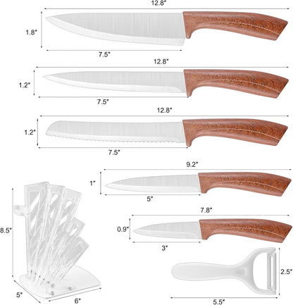 Professional 6-Piece Kitchen Knife Set with Acrylic Block - Knives Set for Kitchen, Universal Knife Block, Utility Knife Block Set, New Home Essentials, Apartment Essentials, Dishwasher Safe