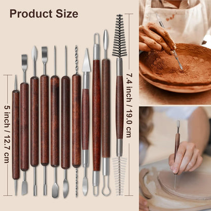Amrules Clay Tools Kit, 12 PCS Polymer Clay Cutter Tools, Rectangle Shape Acrylic Press Board and Roller Pin Supplies Suitable for Shaping, Carving, Pottery Craft and DIY Projects