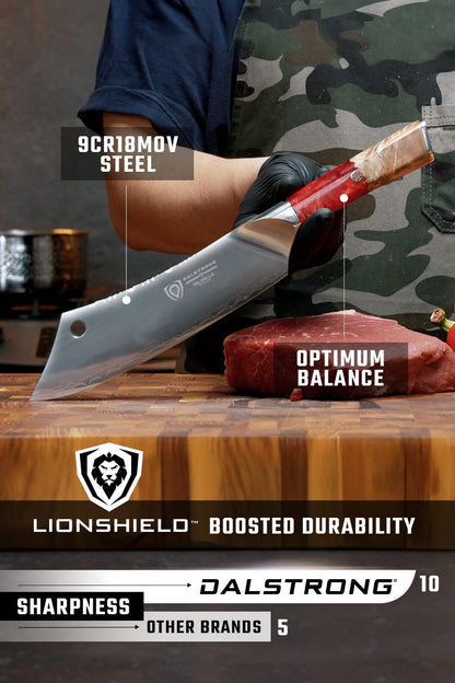 Dalstrong Chef & Cleaver Hybrid Knife - The 'Crixus' - 8 inch - Valhalla Series - 9CR18MOV HC Steel - Celestial Resin & Wood Handle - Razor Sharp Chef's Knife - w/Leather Sheath