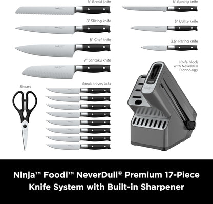 Ninja K32012 Foodi NeverDull Premium Knife System, 12 Piece Knife Block Set with Built-in Sharpener, German Stainless Steel Knives, Black