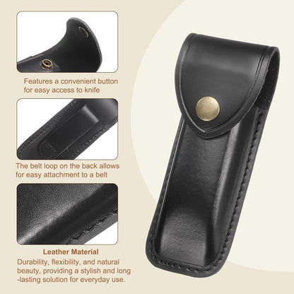 HARFINGTON Leather Knife Sheath 5.71" Leather Pocket Knife Sheath with Hole for Folding Knife Camping Hunting Outdoors, Black