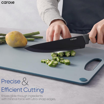 CAROTE 14Pcs Kitchen Knife Set, Stainless Steel knife set with ABS Block, Rustproof Cutlery with Ceramic Surface, 6 Steak Knives