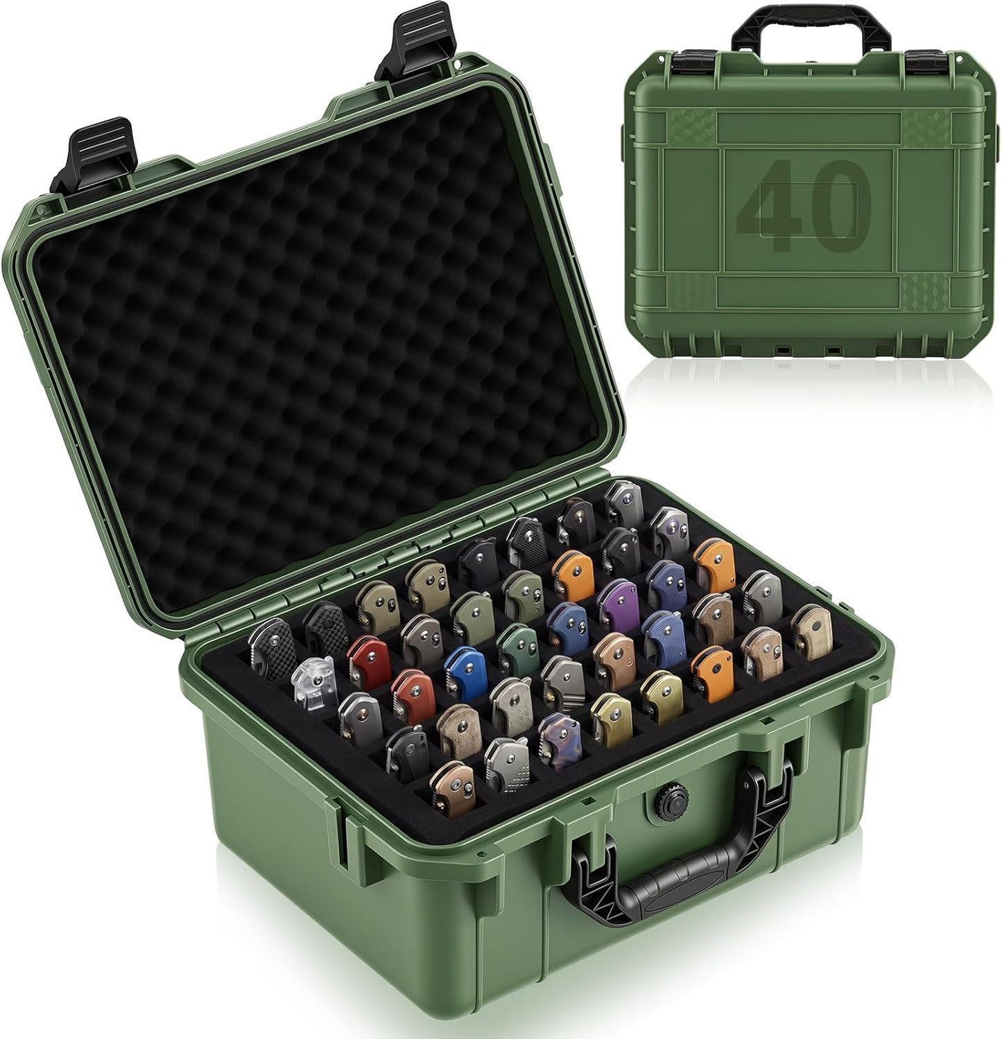Bucherry 40 Folding Knife Case Waterproof Pocket Knife Holder Hard Sided Knives Storage Box Lockable Protective Travel Storage Organizer for Folding Knives Collection, Green