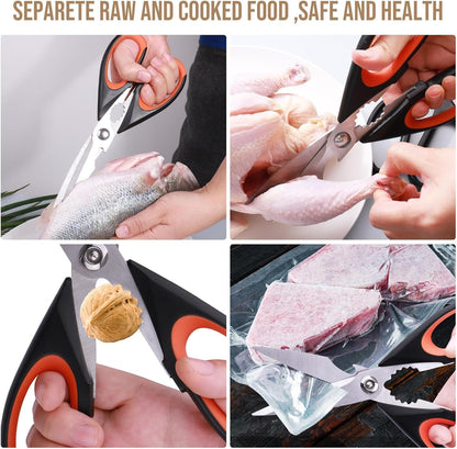 Kitchen Scissors All Purpose Heavy Duty, Kitchen Utensils Set, Stainless Steel Cooking Utensils Gadgets Meat Poultry Food Shears Dishwasher Safe Utility Tools Home (Orange, black and gray)