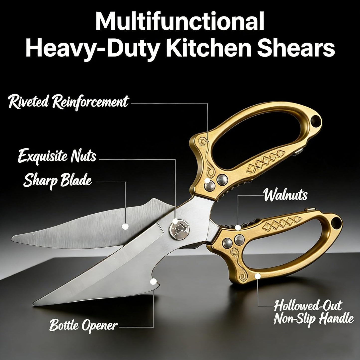 Multifunctional Heavy-Duty Kitchen Shears, Japanese Stainless Steel Kitchen Scissors, Ultra Sharp Poultry Shears for Chicken, Meat, Vegetables, Nut Cracker Opener (Silver)