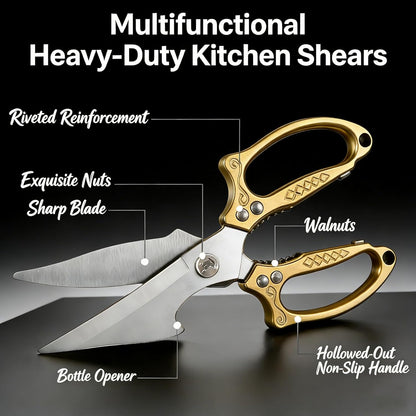 Multifunctional Heavy-Duty Kitchen Shears, Japanese Stainless Steel Kitchen Scissors, Ultra Sharp Poultry Shears for Chicken, Meat, Vegetables, Nut Cracker Opener (Silver)