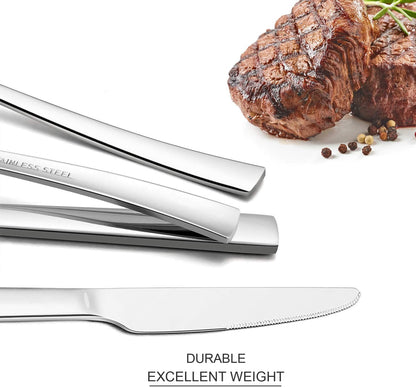 77-Piece Silverware Set with Steak Knives, Solid Stainless Steel Flatware Utensils, Modern Elegant Cutlery Tableware Set, Attach Serving Set, Mirror Polished, Dishwasher Safe-Service for 12