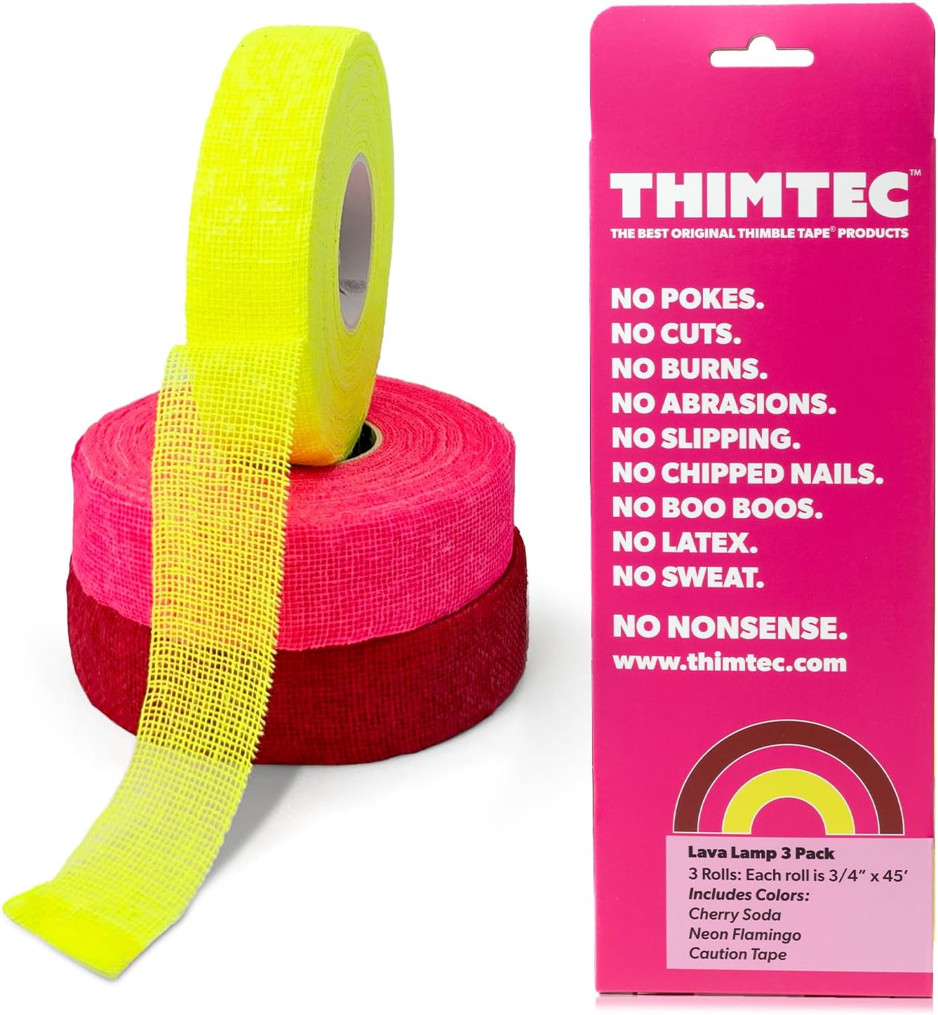 THIMTEC - The Original Thimble Tape for Hand Sewing - Fully Adjustable Nail & Finger Protector - A Smarter Alternative to Classic Knitting Thimbles - Multicolor, 3-Pack