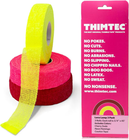 THIMTEC - The Original Thimble Tape for Hand Sewing - Fully Adjustable Nail & Finger Protector - A Smarter Alternative to Classic Knitting Thimbles - Multicolor, 3-Pack