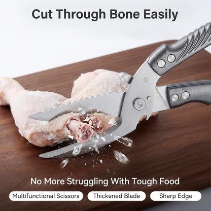High-end heavy-duty kitchen shears, multi-functional food scissors, effortlessly cut through bones, meat, poultry, and all types of ingredients.
