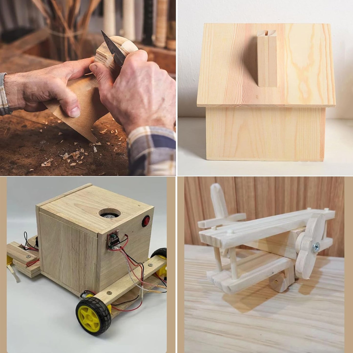 4PCS Rectangle Wood Boards Unfinished Wood Blocks for Crafting, 8x6x1in Blank Whittling Wooden Blocks for Wood Carving,Painting & Burning