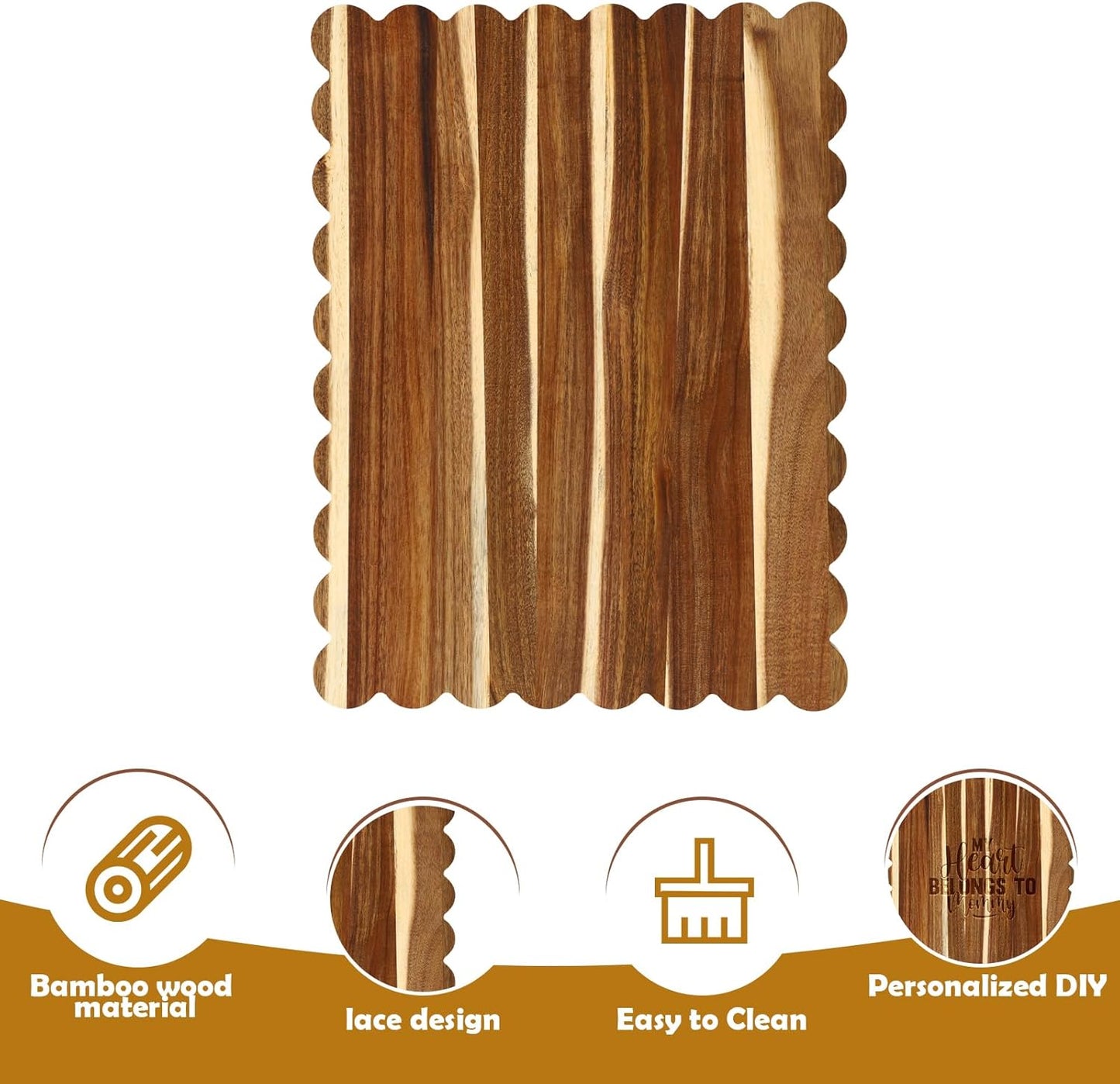Scalloped Bamboo Cutting Board 15.7 x 11 inch Bamboo Charcuterie Cutting Board for Kitchen Laser Engraving DIY Housewarming Cheese Meat Fruit Bread Chopping Blocks