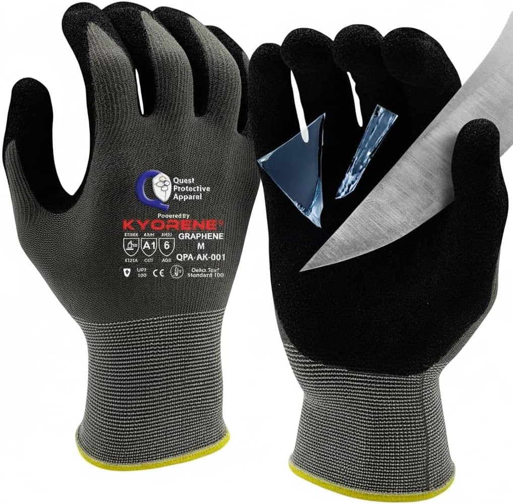 Quest Protective Apparel Cut Resistant Work Gloves (ANSI A1) – Lightweight Graphene Gloves for Gardening, DIY, Mechanical & General Handling – Breathable Grip Gloves for Men & Women – Large, Pack of 3