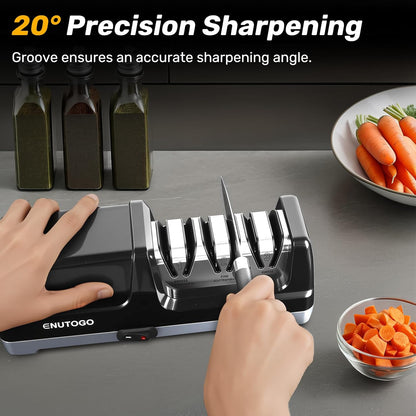 Enutogo Knife Sharpener, Professional 2-Stages Eleltric Knife Sharpeners with Diamond Abrasives for 20-Degree Straight Edge, Knife Sharpener for Kitchen Knives with Sharpening and Polishing