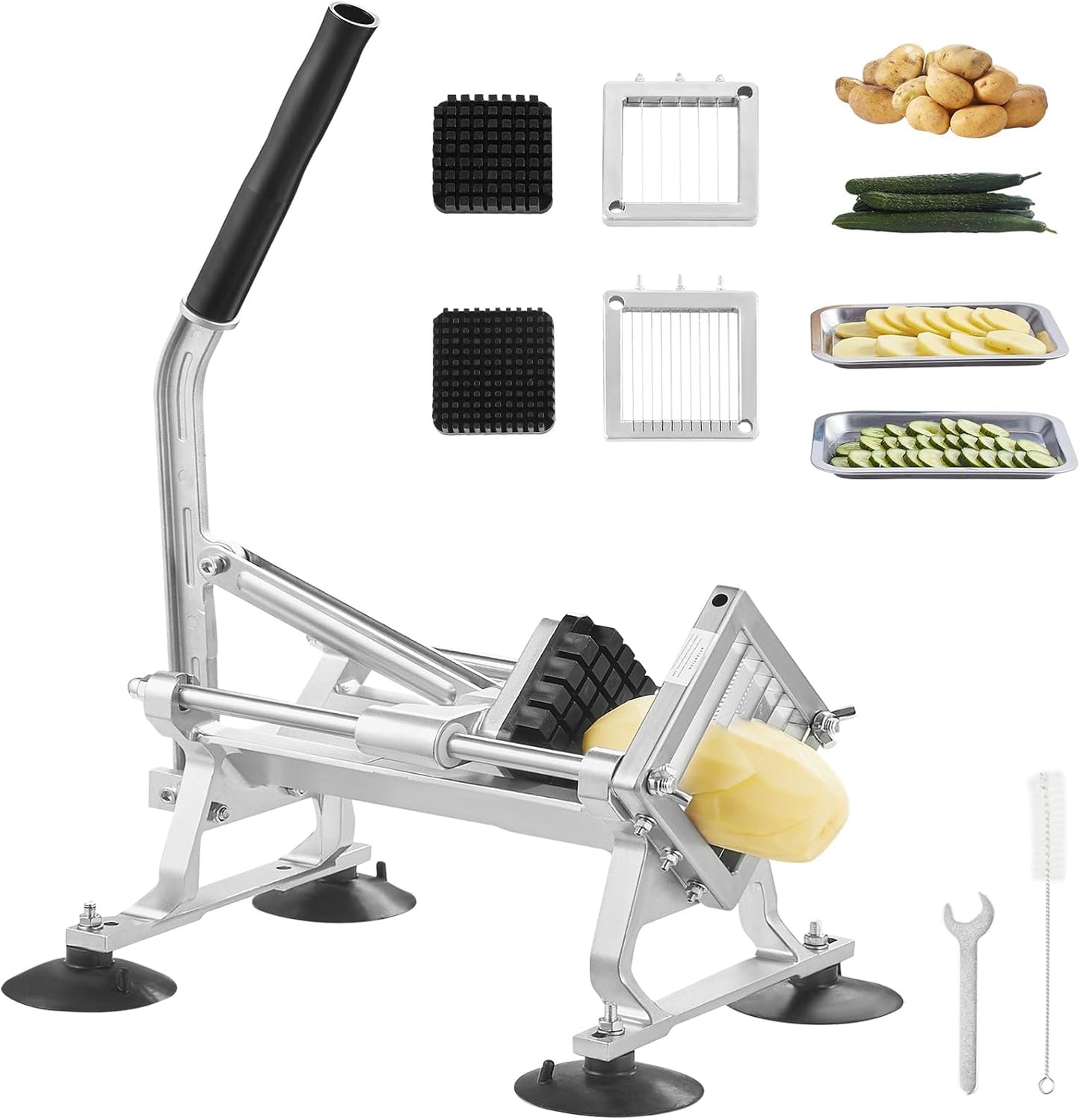 VEVOR Commercial Vegetable Slicer, 1/4 and 1/2 inch Tomato Slicer, Stainless Steel and Aluminum Alloy Vegetable Cutter Slicer, Manual Tomato Slicer with Non-slip Feet, for Tomatoes, Onions, Potatoes