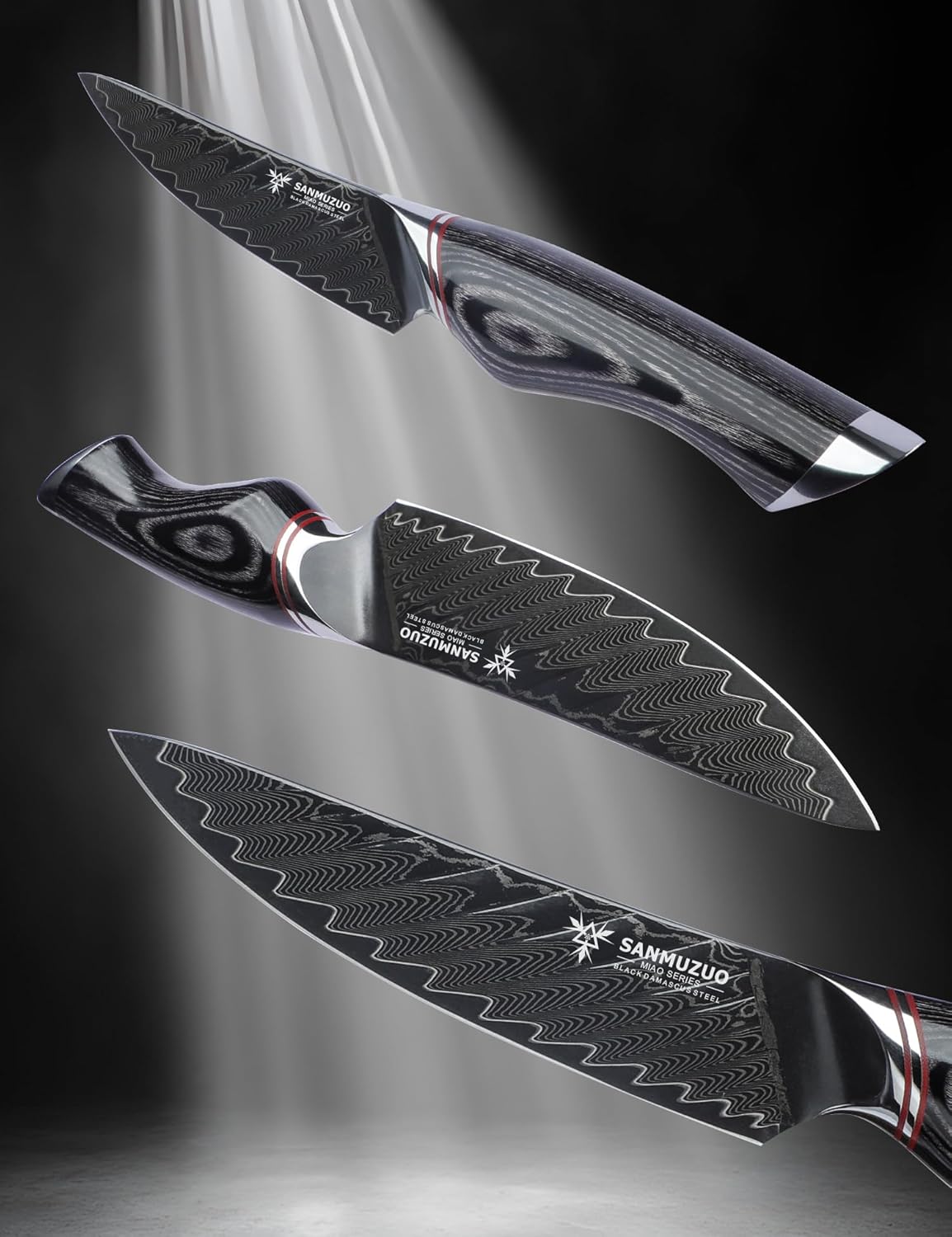 3.5 Inch Paring Knife - Fruit and Vegetable Peeling Knives, Black Damascus Steel with Ergonomic Handle - MIAO Series