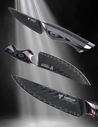 3.5 Inch Paring Knife - Fruit and Vegetable Peeling Knives, Black Damascus Steel with Ergonomic Handle - MIAO Series