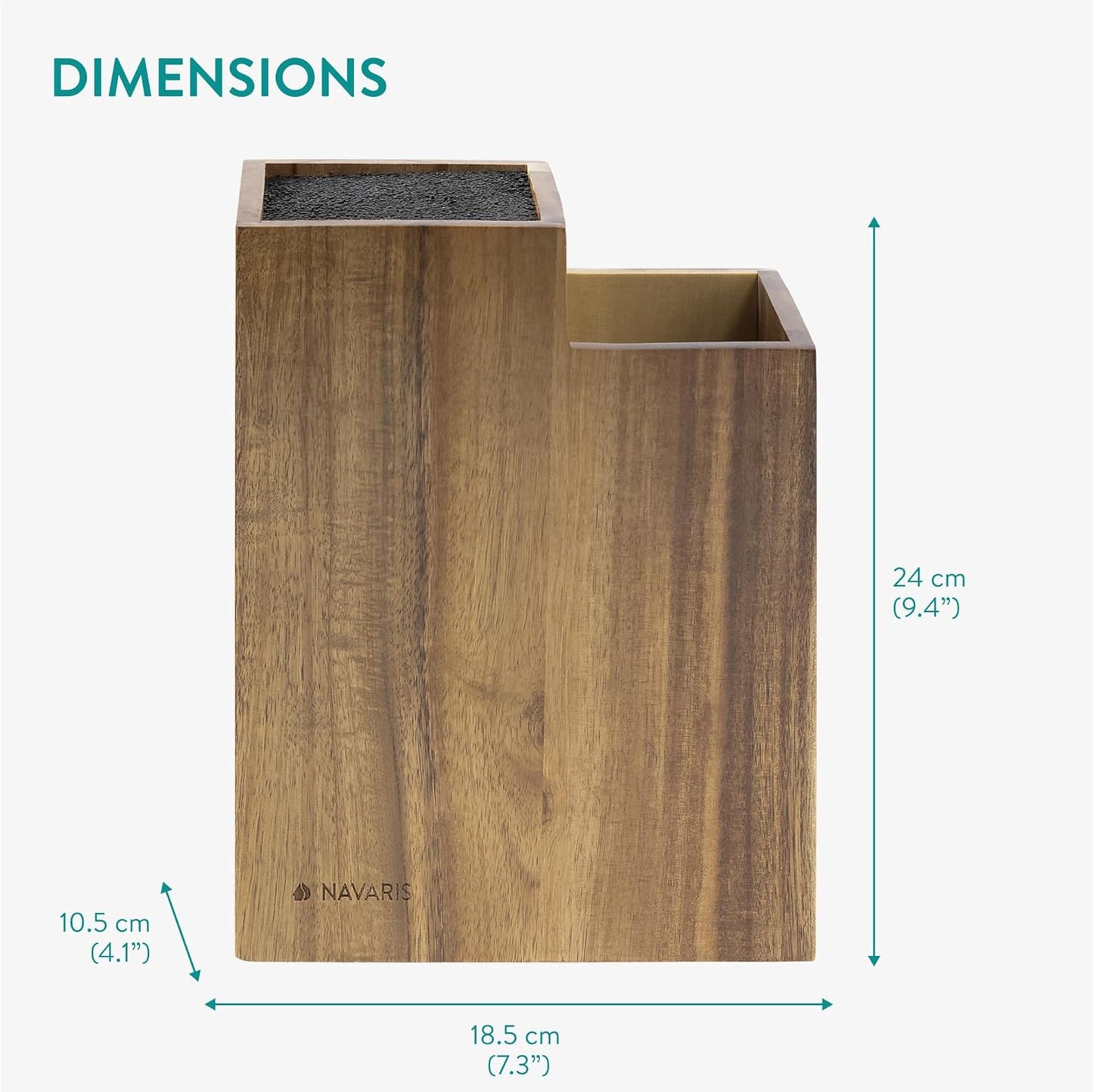 Navaris Bamboo Kitchen Knife Block - Magnetic Rotating Bristle Knife Holder - Universal Knife Block Storage Stand with Bristles - 9.8" x 4.9" x 4.9"