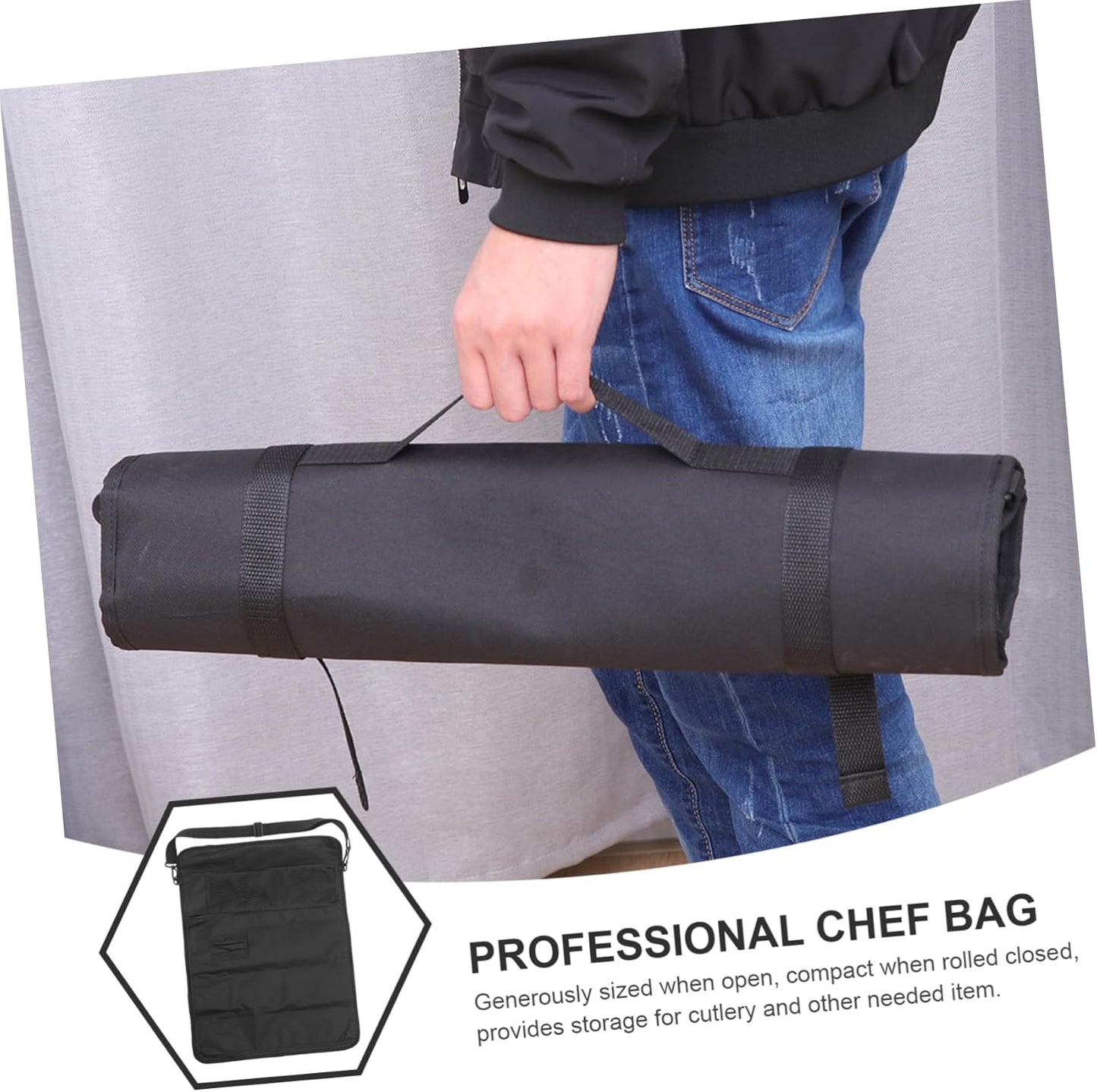 TIDTALEO Chef Roll Bag Shoulder Strap Cutlery Holder Organizer Knives Kitchen Tool Pouch Mesh Pocket