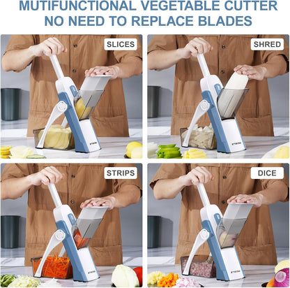 5 in 1 Safe Mandoline Slicer for Kitchen, Safe Vegetable Chopper, Paring Knife, Adjustable Thickness, Easy to Clean, Vegetable Slicer, Slicing, Strips, Shredding, Dicing, Chop (Black Knight)