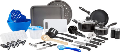 Gibson Home 74 Piece Kitchen in a Box Pots and Pans Cookware, Plates and Bowls Dinnerware, Cutlery Knife Block, Flatware Utensils, Tools & Gadgets, Storage, Glasses Set