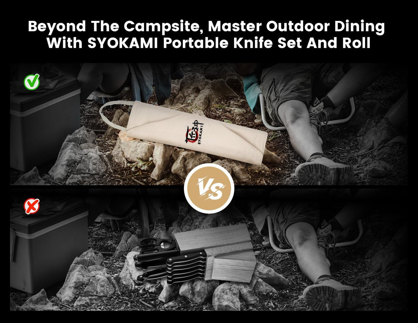 SYOKAMI 14pcs Chef Knife Set with Roll Bag, Professional Stainless Steel Japanese Knife Set with Pakkawood Handle for Professional Chef, Camping, Travel, BBQ, RV or Gift