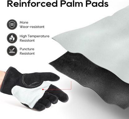 TOPDC Welding Gloves 16 Inches 932℉ Fire/Heat Resistant Leather Welding Gloves For Mig, Tig, Stick, Forge, BBQ, Grill, Fireplace, Wood Stove, Furnace, Oven, Animal Handling for Safe, Loving Pet Care