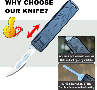 Automatic Utility Knife, Safety Auto Box Cutter Retractable, EDC Push Button Exacto Scalpel Knife, 10PCS #23 Razor Blades Pocket Knives with Clip