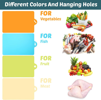 20 Pcs Flexible Cutting Board Mats Plastic Cutting Mats Non Slip Chopping Board Dishwasher Safe Anti Skid Extra Thick Cutting Mats with Food Shaped Hanging Holes for Kitchen Food about 14 x 9.4 inch
