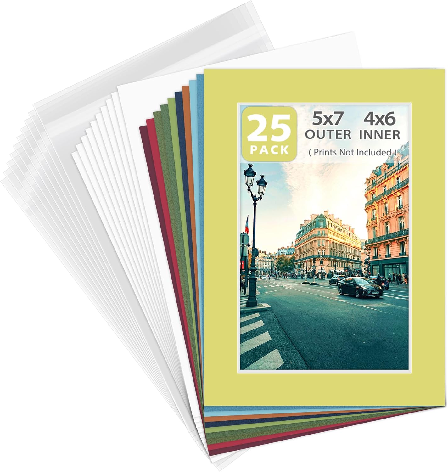 Golden State Art, Pack of 10 Mix Pre-Cut 5x7 Picture Mat for 4x6 Photo with White Core Bevel Cut Mattes Sets. Includes 10 High Premier Acid Free Bevel Cut Matts & 10 Backing Board & 10 Clear Bags