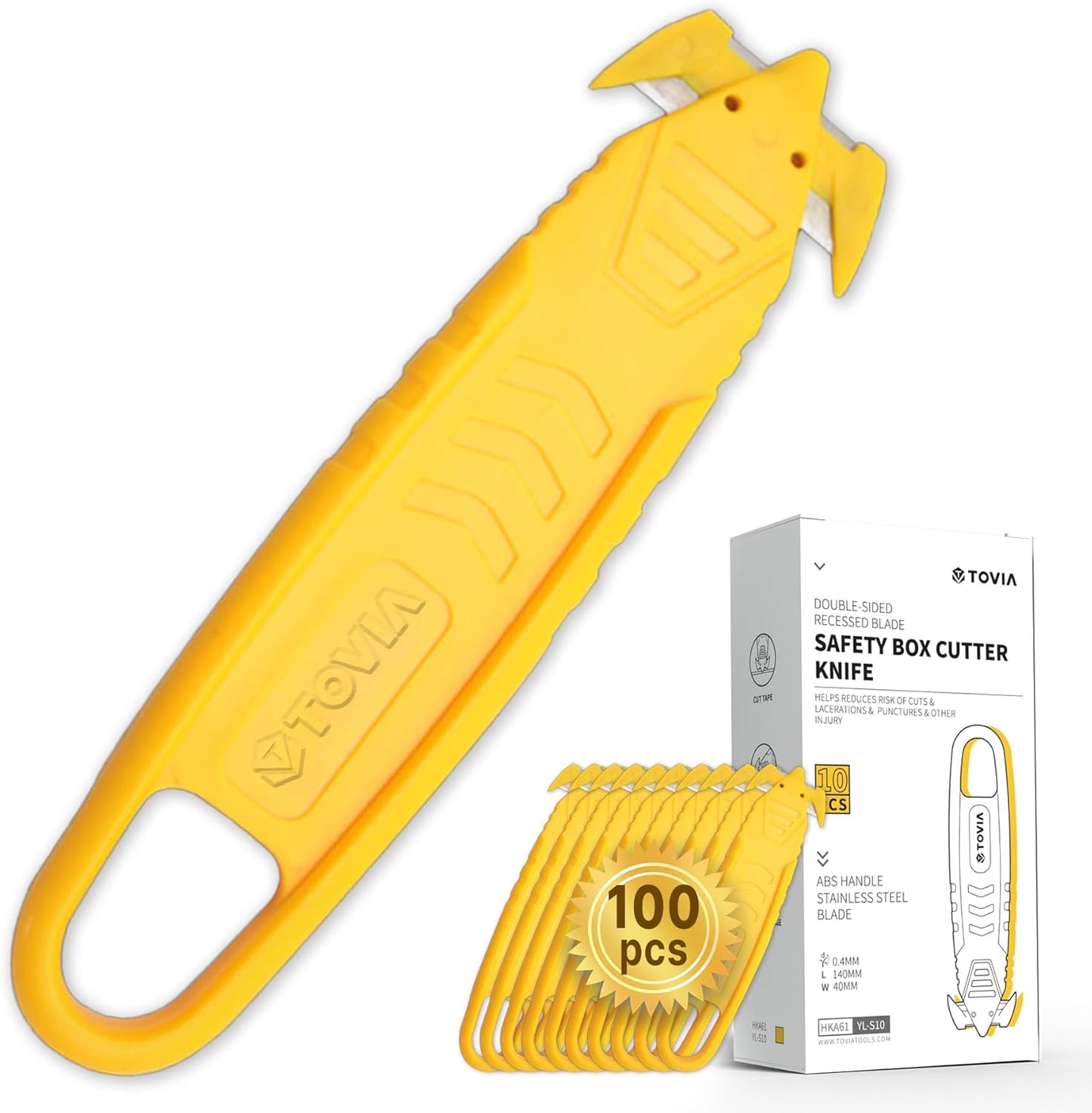 T TOVIA Safety Box Cutter Knife of Recessed Concealed Stainless Steel Blade, 10-Pack Package Opener Plastic Cutter for Box, Carton, Shrink Wrap, Plastic Straps, 5 Color