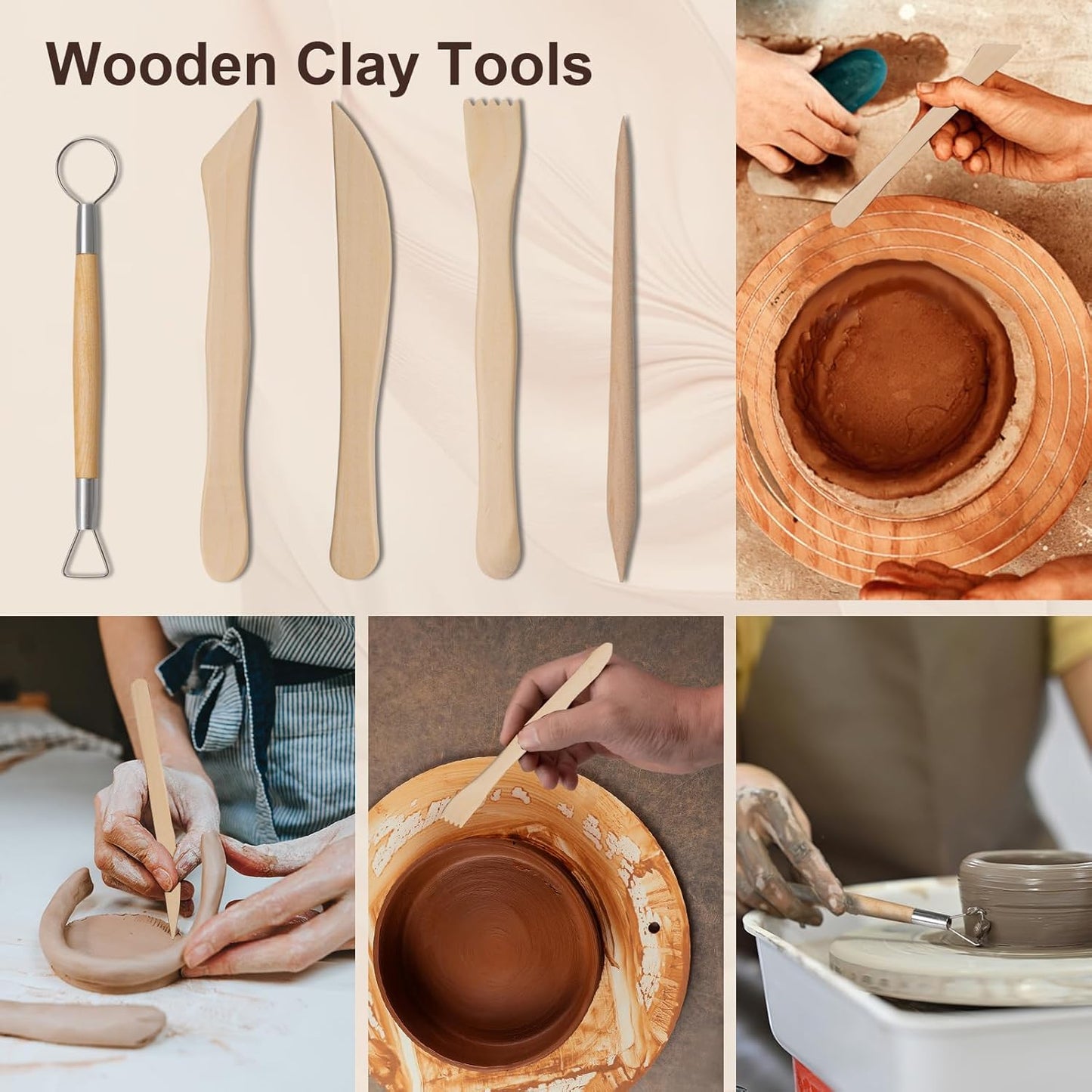 Amrules Clay Tools Kit, 12 PCS Polymer Clay Cutter Tools, Rectangle Shape Acrylic Press Board and Roller Pin Supplies Suitable for Shaping, Carving, Pottery Craft and DIY Projects