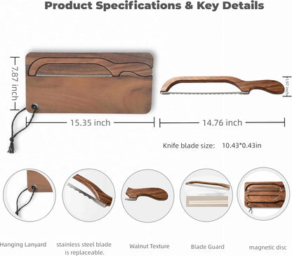 Magnetic Acacia Wood Bread Board and Knife Set –bread cutting board with knife, bread slicer for sourdough rounds,Unique Baking Gift for Women Bakers,Mother Gift Sourdough Wedding Gift