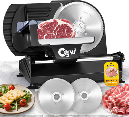 CGOLDENWALL Meat Slicer, 220W Electric Deil Food Slicer with 2 Removable 7.5" Blades, 4/5" Adjustable Thickness, Food Slicer Machine for Home Cutting Meat Cheese Bread Vegetables, 110V CE