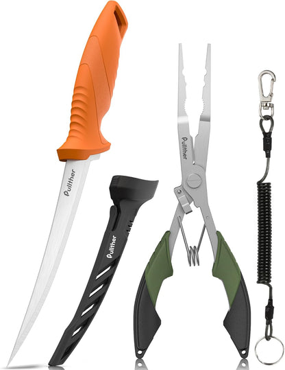 2PC Fishing Tool Kit - 7" Fillet Knife,Fishing Pliers,Multitool Hook Remover Fishing Pliers,Fishing Gear for Saltwater