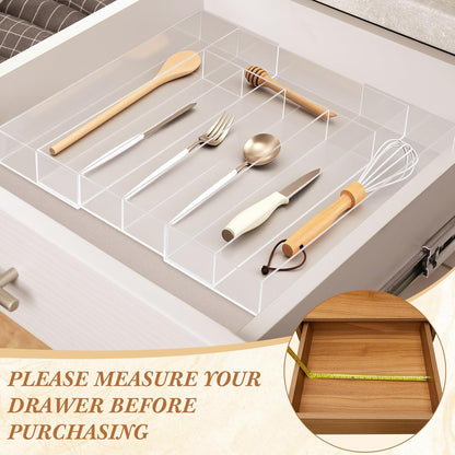 Teenyyou 1 Pack Expandable Kitchen Drawer Organizer Clear Acrylic Utensil Organizer Adjustable Acrylic Silverware Storage for Drawers Silverware Flatware Knives (12 x 16 Inches,6-8 Compartments)
