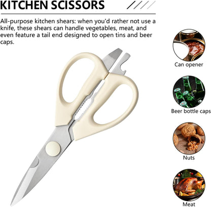 14-Piece Kitchen Knife Set with Detachable Block, High Carbon Stainless Steel Dishwasher Safe Knives, Includes Chef, Santoku, Bread, Steak Knives for Home Kitchen,White