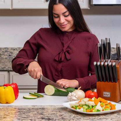 Deco Chef 16 Piece Kitchen Knife Set Stainless Steel with Wood Handles, 8" Chef, 6.5" Cleaver, 8" Bread, 8" Slicing, 4.5" Paring, 6pcs Steak Knives, Kitchen Shears, and more