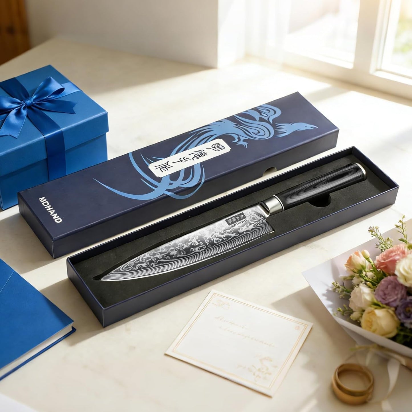 MDHAND Chef Knife 8 Inch, Professional Kitchen Knife, VG10 Steel Japanese Knife with Ergonomic Pakkawood Handle, Ultra Sharp Cooking Knives for Home Kitchen, Gifts for Men and Women