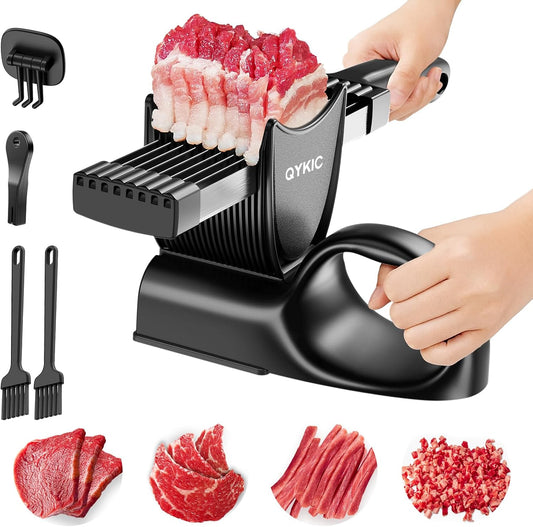 Fresh Meat Slicer, Thickness Adjustable Stainless Steel Kitchen Cleaver Knife Set With Block, Manual Fresh Meat Cutter Jerky Slicer For Beef Pork, Cooking BBQ Hot Pot (Gray) (Gray)
