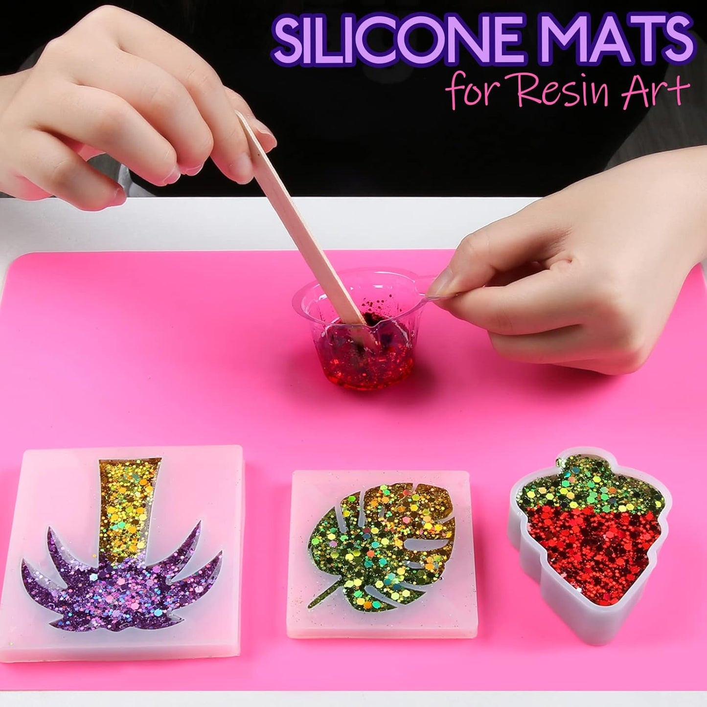 LEOBRO Silicone Mats for Crafts, 2 Pcs 11.69" x 8.26" Silicone Mats for Resin, Paint Clay Play Dough Mat, DIY Arts and Crafts, Light Gray & Clear