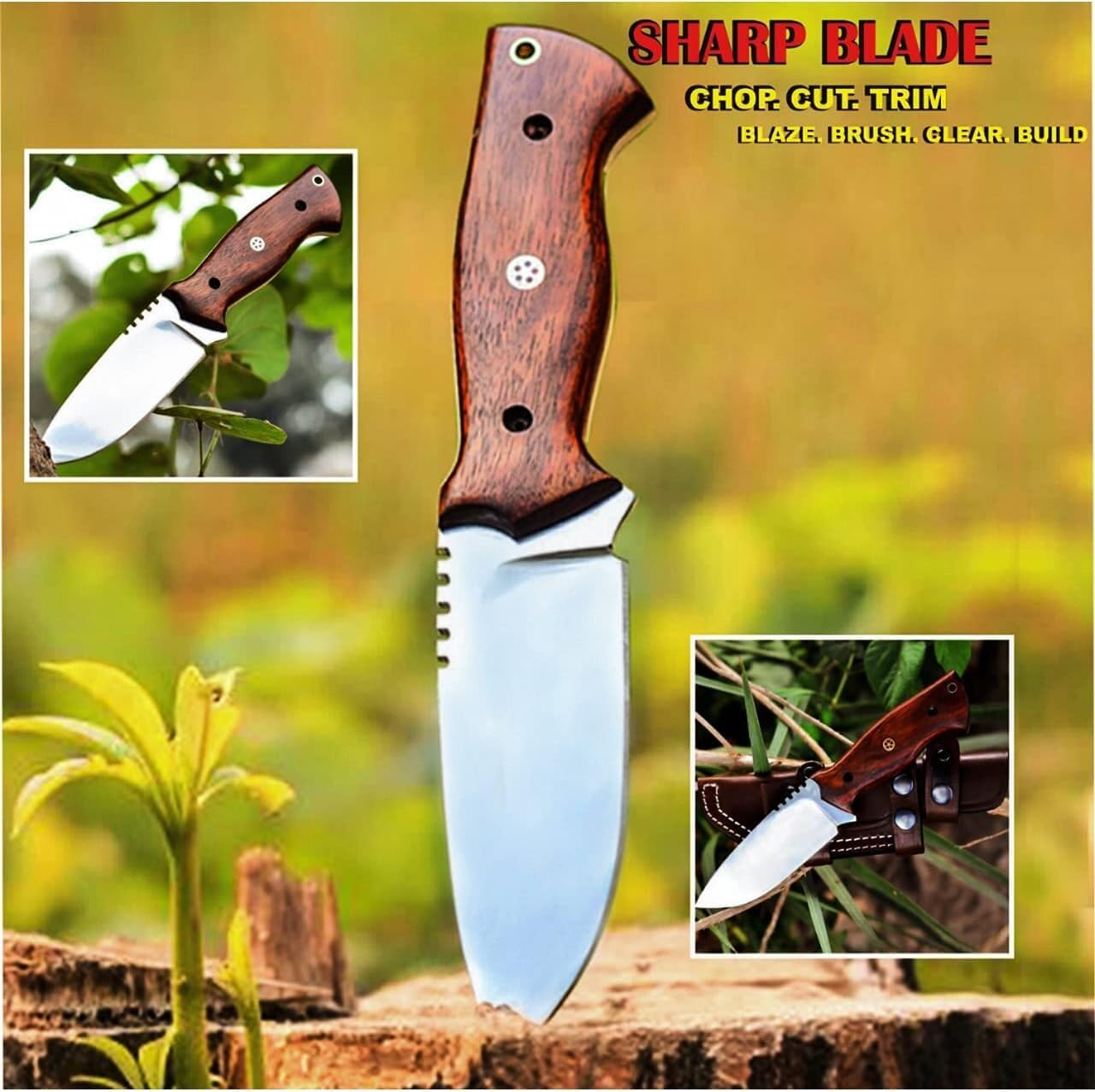 Fixed Blade Hunting Forged Tracker Knife - 8 Inches Carbon Steel Razor Sharp Blade Full Tang Bushcraft Knives with Premium Leather Belt Sheath. Used For Hunting Outdoor Camping, Hiking, Skining Knife.