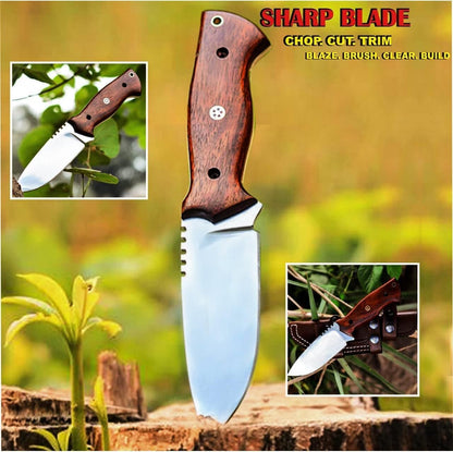 Fixed Blade Hunting Forged Tracker Knife - 8 Inches Carbon Steel Razor Sharp Blade Full Tang Bushcraft Knives with Premium Leather Belt Sheath. Used For Hunting Outdoor Camping, Hiking, Skining Knife.