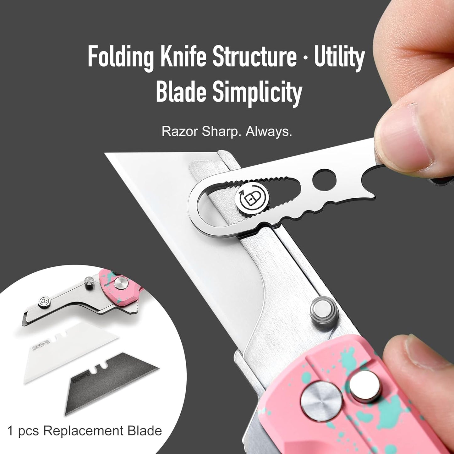 OKNIFE U1 Ultra Titanium Pocket Folding Utility Knife w/Ceramic Blade, Button Lock EDC Box Cutter with Clip for Men Women