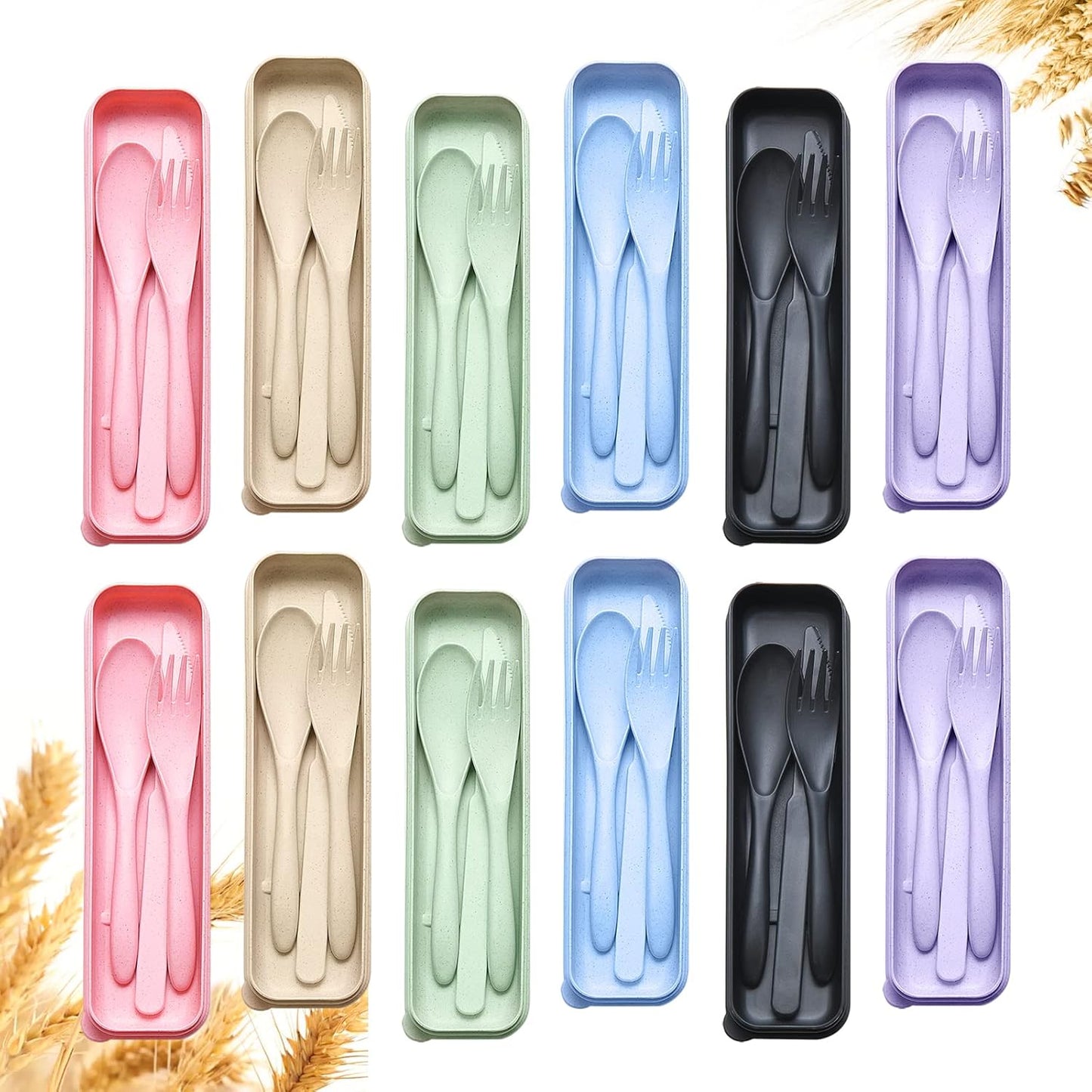 YDYTOP Reusable Travel Utensils Set with Case, Pink Wheat Straw Portable Knife Fork Spoons Tableware, Eco-Friendly BPA Free Cutlery for Kids and Adults as Travel Picnic Camping Utensils