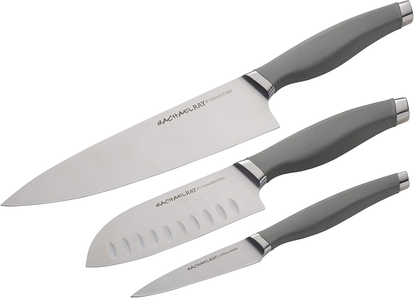 Rachael Ray Cutlery Japanese Stainless Steel Knives Set with Sheaths, 8-Inch Chef Knife, 5-Inch Santoku Knife, and 3.5-Inch Paring Knife, Teal