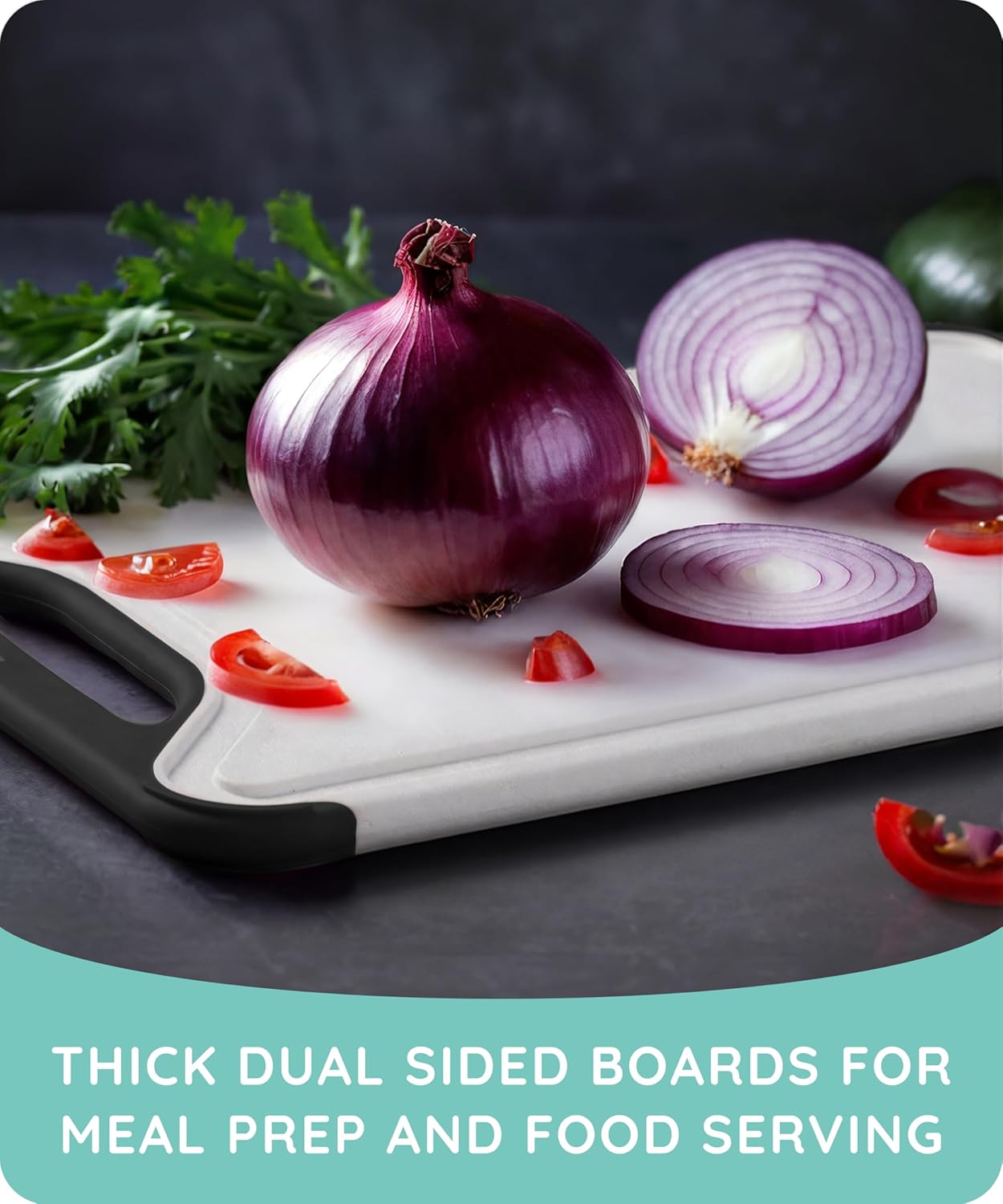 Cutting Boards for Kitchen, Plastic Cutting Board Set of 3, Dishwasher Safe Cutting Boards with Juice Grooves for Meat, Veggies, Fruits, Easy Grip Handle, Serveware Accessories (Gray)