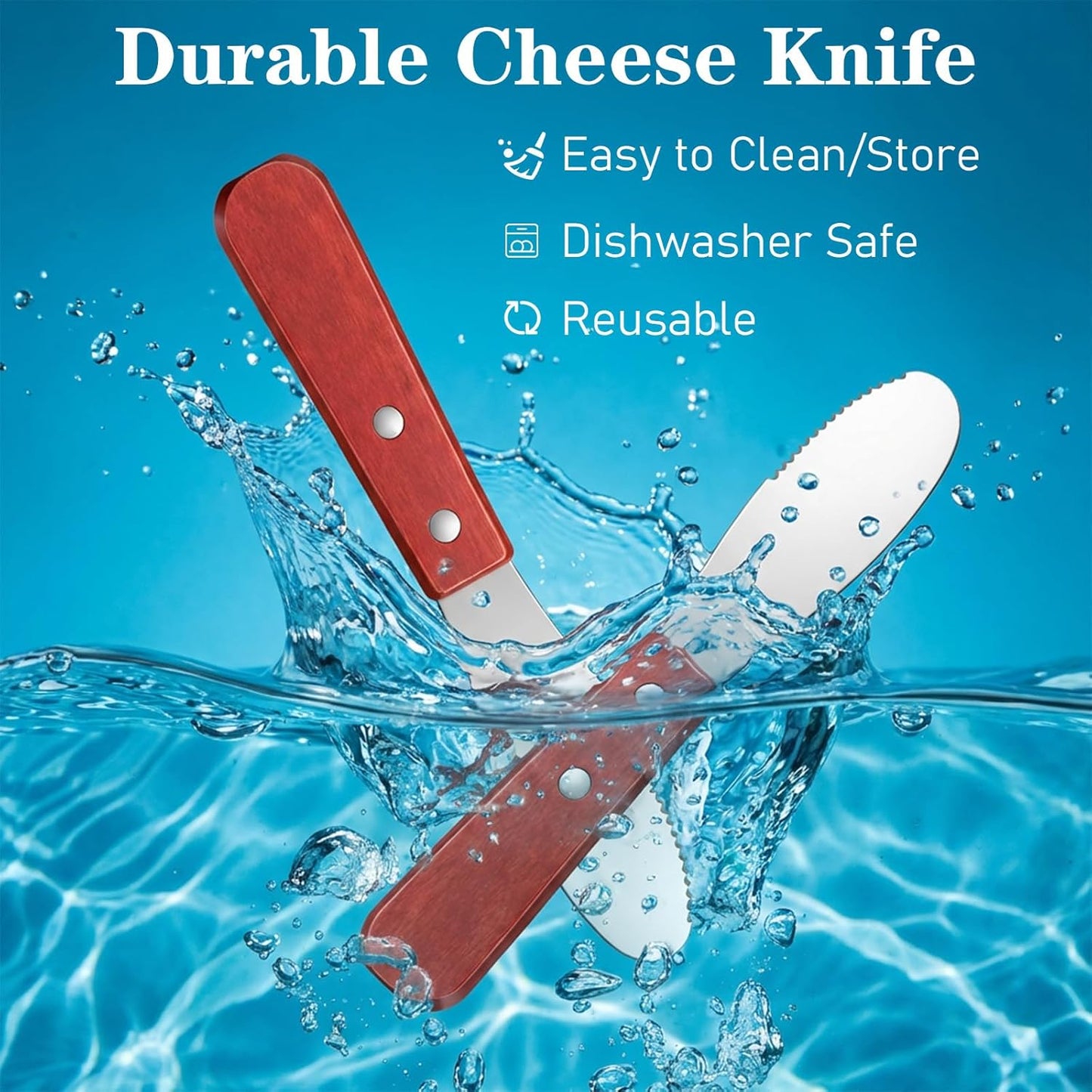 2Pcs Butter Knife Spreader, Stainless Steel Spreader Knife Wide Edge Butter Cheese with Wood Handle, Spreading Knifes Perfect for Butters, Cheese, Sandwich Cream, Condiments Kitchen Cooking Utensil